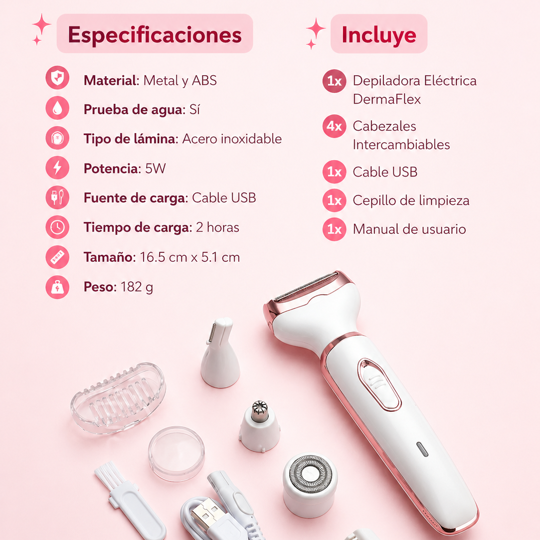 Depilador 4 en 1 DermaFlex – Elimina el vello fácil y sin dolor