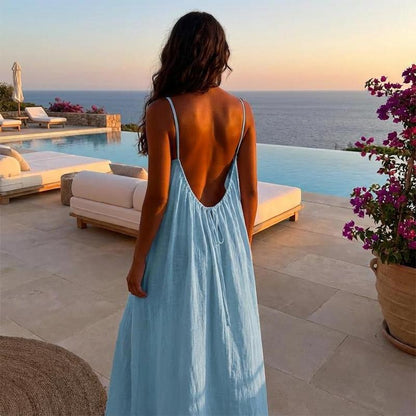 Vestido Luna Backless Largo Sin Espalda con Tirantes Ajustables