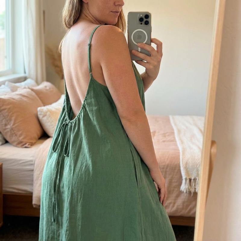 Vestido Luna Backless Largo Sin Espalda con Tirantes Ajustables