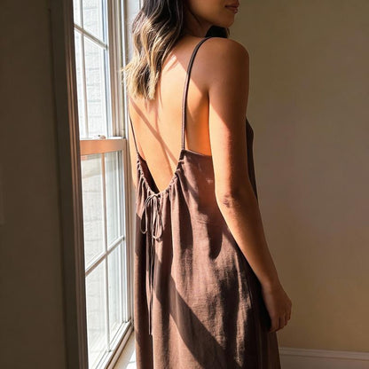 Vestido Luna Backless Largo Sin Espalda con Tirantes Ajustables